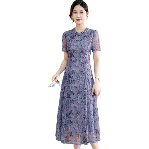 QYM CS25A140-1-Y旗袍裙改良连衣裙时尚中长款印花裙 商品图4