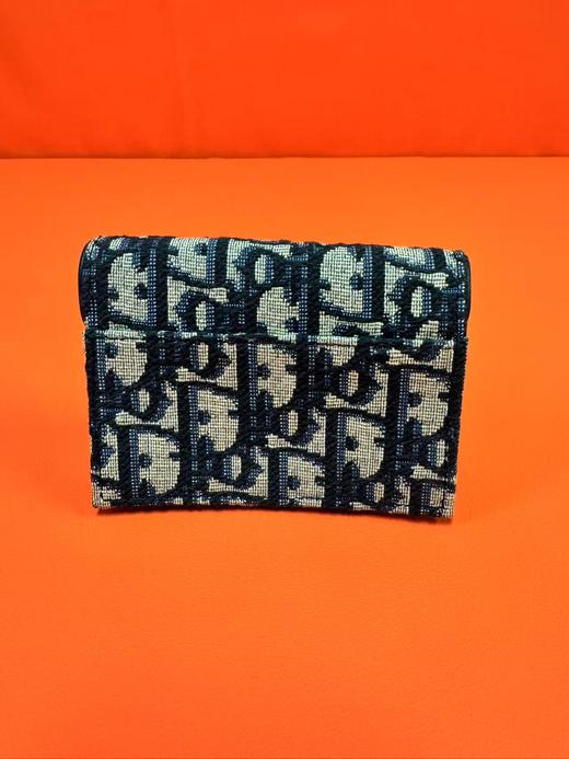 DIOR迪奥 Saddle 老花刺绣满印翻盖 织物 马鞍包卡夹卡包 女款 牛仔蓝色 商品图2