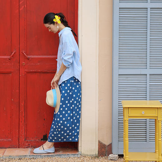 绽放旅行女装371朵/【多巴胺系列】长绒棉波点印花半身裙中长裙女 商品图3