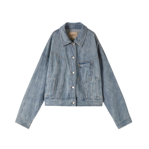 谜底外套长袖女2025秋新品复古水洗后背拼接印花牛仔服253MW1173 商品图4