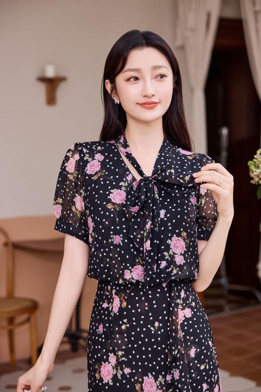 Le Malene 浪漫性感后背蕾丝拼接碎花连衣裙 20892 商品图4