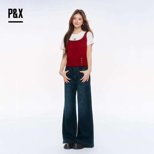 P&X设计师女装2025秋季新款百搭阔腿高腰牛仔长裤 825310256 蓝色 商品图1