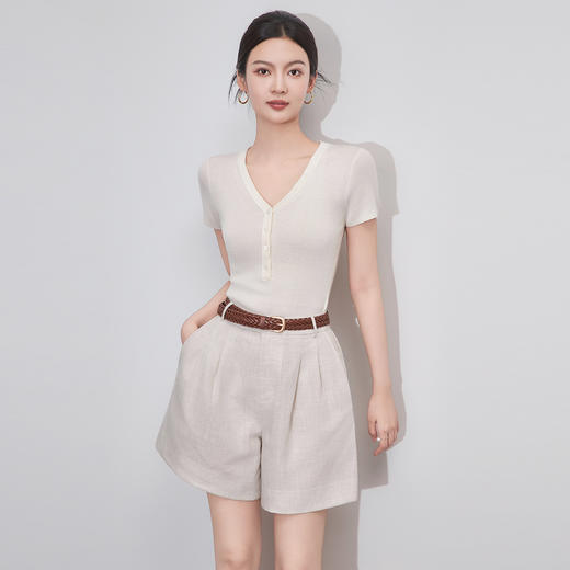 「高货wl」全新升级【铂金会员174/天猫229/差价55】(03453)洛诗琳简约通勤气质上衣2025夏季超细美丽诺羊毛针织T恤 商品图1