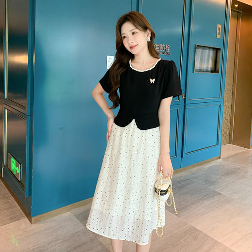 奢姿大码女装2026夏季减龄钉珠波点假两件连衣裙胖妹妹时尚裙子9952890557 商品图1