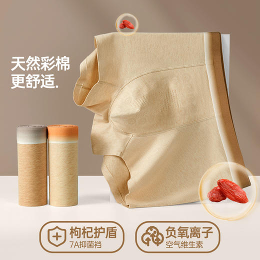 【天然彩棉❗负氧离子康养裤】3D无痕裁剪符合男性曲线，贵族彩棉面料高弹亲肤，添加枸杞活性成分，裆部遇水呈枸杞蜂巢状，无痕贴合工艺，无染色男士内裤平角裤7A级抑jun内裤QQ 商品图1