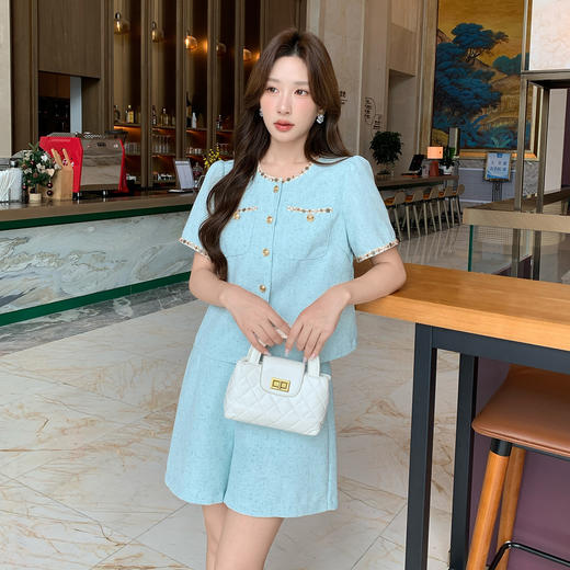 奢姿大码女装2025新款夏季法式气质两件套胖妹妹时尚小香风套装9952953439 商品图2