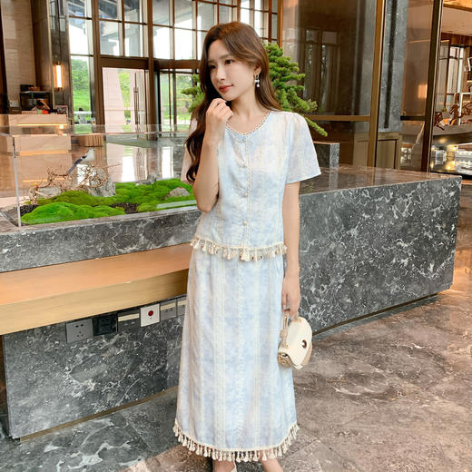 奢姿大码女装2026夏季时尚减龄圆领套装胖妹妹气质优雅花边两件套9952990509 商品图2