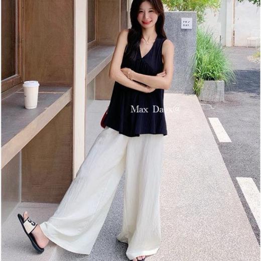 （小眠专属）Max Daex®极简黑杏套装 | 天丝棉无袖V领背心 +奶皮天丝阔腿裤，宽松款，不挑身材 商品图2