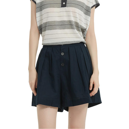 【2件9折】【Petit Bari】(多色)简约三粒扣棉麻A字裙裤短裤 商品图0