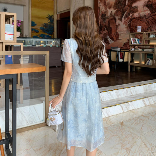 奢姿大码女装2025夏季胖妹妹新款格子绣圆点轻奢休闲圆领连衣裙9952822301 商品图3