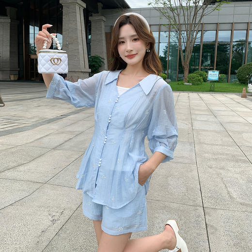 奢姿大码女装2025夏季气质POLO领三件套胖妹妹绣花设计时尚套装9952969837 商品图2