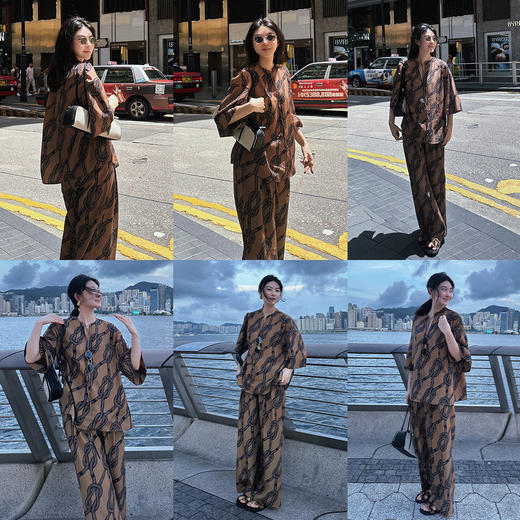 HIDEMI度假系列甄选进口多重水洗原创手绘绳铆七分袖印花衬衫阔腿裤套装 系带衬衫/阔腿裤 商品图2