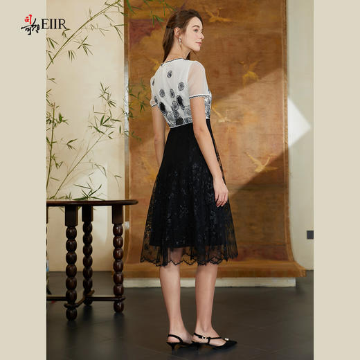 司歌拼接连衣裙绣花蕾丝黑白A911086X 商品图3