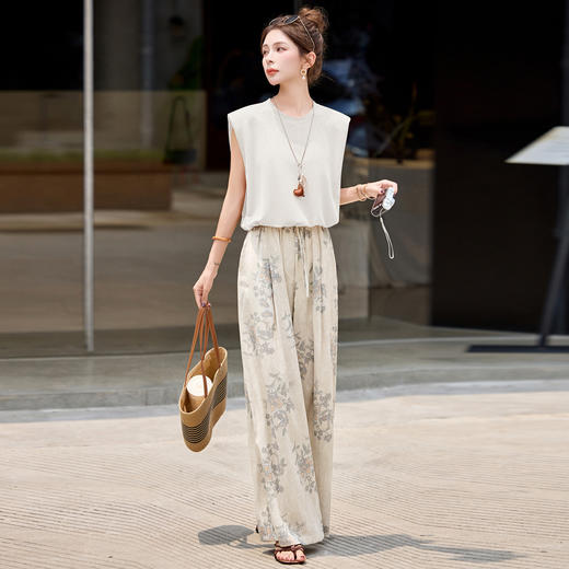 【预售2天】夏日绝美穿搭套装2025新款百搭气质无袖洋气显瘦阔腿裤两件套YDYX9358 商品图3