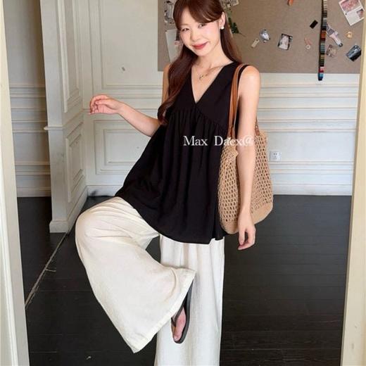 （小眠专属）Max Daex®极简黑杏套装 | 天丝棉无袖V领背心 +奶皮天丝阔腿裤，宽松款，不挑身材 商品图4