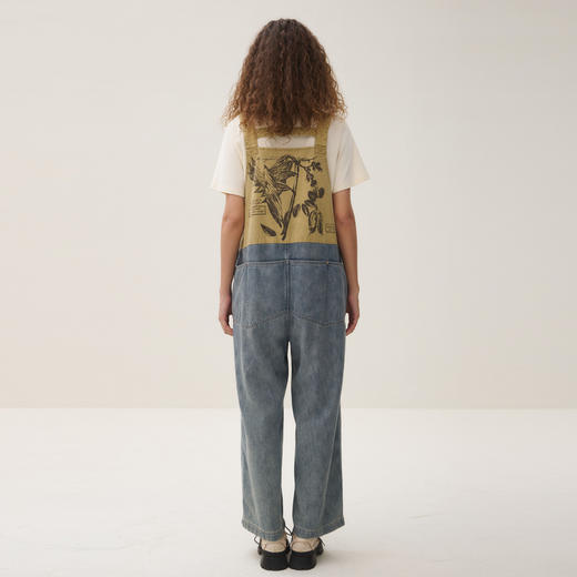 谜底背带裤长裤女2025秋新品复古风拼接绣花直筒牛仔裤253MK1204 商品图2