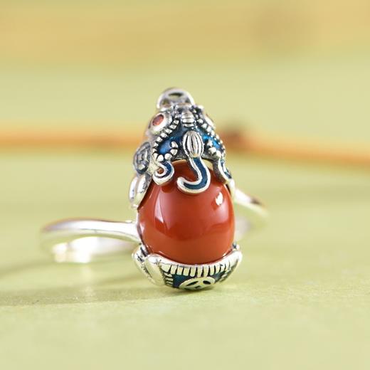 【鸿运貔貅】S925银貔貅烧蓝镶蛋形南红玛瑙瑞兽戒指吊坠【SCH-TRS13773】 商品图1