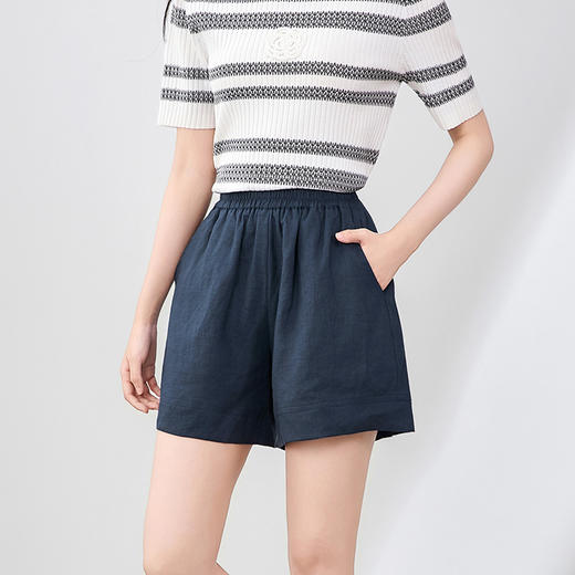 「高货wl」全新升级【铂金会员220/天猫299/差价79】(40419)洛诗琳老钱风通勤休闲西装短裤2025夏季松紧腰直筒阔腿裤 商品图1