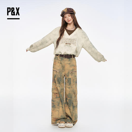 P&X设计师女装2025秋新款工装阔腿梭织休闲长裤 825309167 花色 商品图2