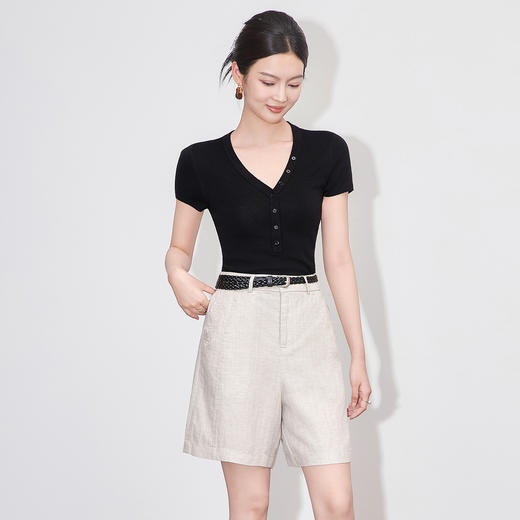 「高货wl」全新升级【铂金会员174/天猫229/差价55】(03453)洛诗琳简约通勤气质上衣2025夏季超细美丽诺羊毛针织T恤 商品图2