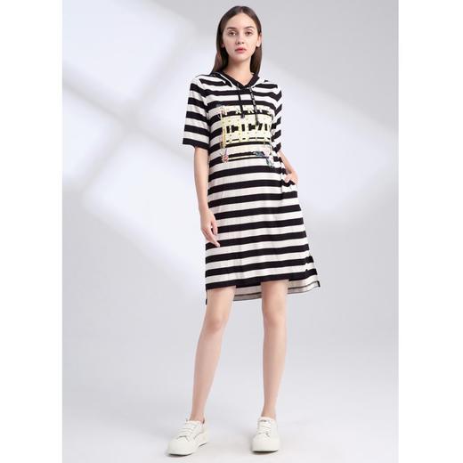 L1裘堤婼JETEZO	连帽短袖条纹连衣裙	BA1115E2 商品图1