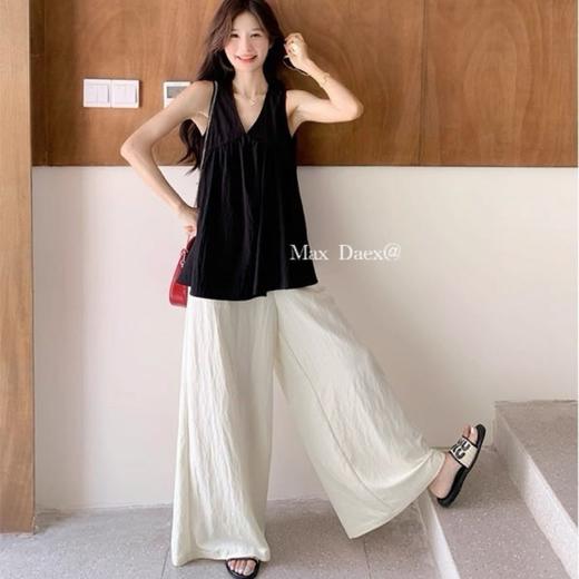 （小眠专属）Max Daex®极简黑杏套装 | 天丝棉无袖V领背心 +奶皮天丝阔腿裤，宽松款，不挑身材 商品图1