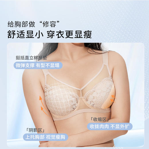 【15号积分兑换】[微甜3.0plus]大胸显小内衣女超薄蕾丝文胸大码性感胸罩夏季 商品图3