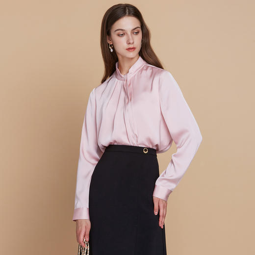 【缎面衬衫上衣】EITIE爱特爱气质优雅通勤立领显瘦2025秋季新款C2513814 商品图2