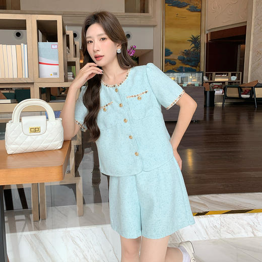 奢姿大码女装2025新款夏季法式气质两件套胖妹妹时尚小香风套装9952953439 商品图1