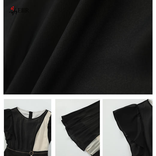 司歌雪纺拼接黑白不规则连衣裙短袖A911147X 商品图2