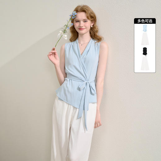 气质休闲通勤套装女夏季系带收腰无袖上衣山本裤两件套H0051028 商品图0