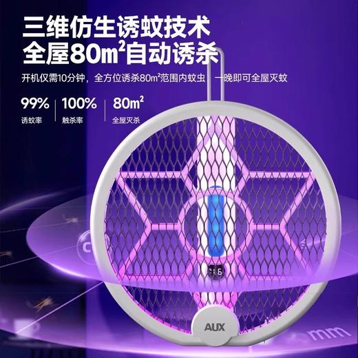 奥克斯（AUX）电蚊拍  充电式灭蚊灯 紫光诱蚊灭蚊驱蚊神器 【灯拍两用】手持壁挂台式+电量数显+大网面 商品图3
