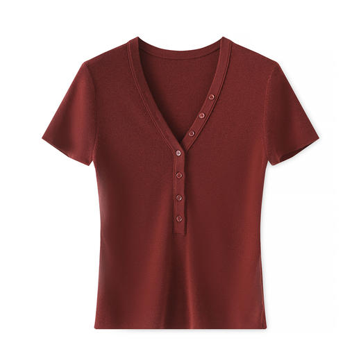 「高货wl」全新升级【铂金会员174/天猫229/差价55】(03453)洛诗琳简约通勤气质上衣2025夏季超细美丽诺羊毛针织T恤 商品图4