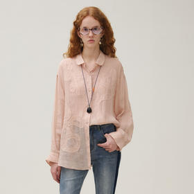 谜底衬衣长袖女2025秋季新品复古通勤灰粉调贴布绣衬衫253MC1164