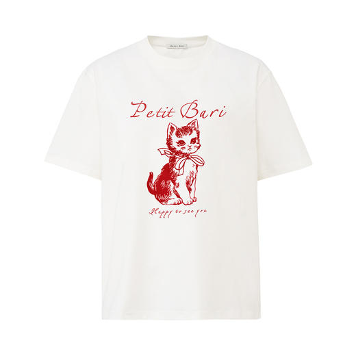 【2件9折】【Petit Bari】复古昭和猫咪印花凉感索罗娜短袖T恤 商品图1