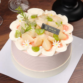 【白桃啵啵】花朵围边很精致，白桃甜心-水果夹心生日蛋糕