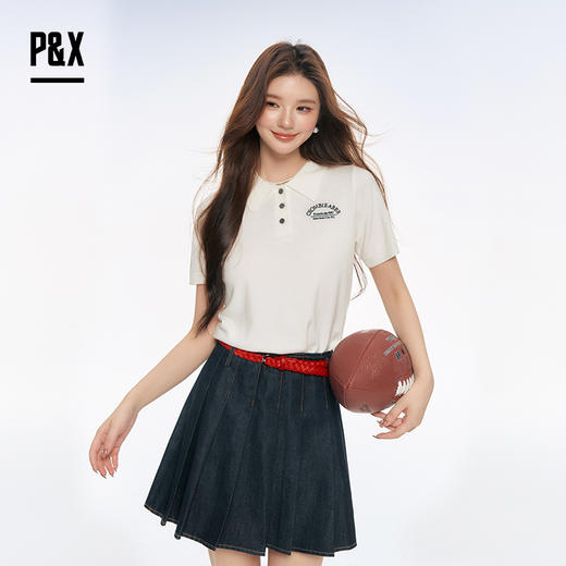 P&X设计师女装2025秋季简约polo法式翻领短款针织衫825331107白色 商品图3