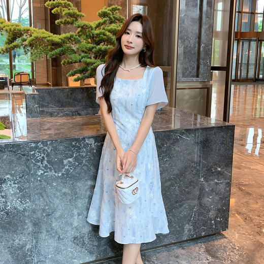 奢姿大码女装2026夏季复古方领连衣裙胖妹妹时尚刺绣提花拼接裙子9952822149 商品图4
