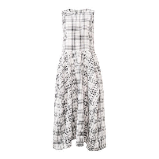 【2件9折】【Petit Bari】(多色)复古清新肌理感格纹无袖长款连衣裙 商品图2