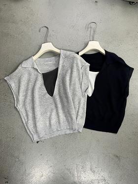 【门店同款】ENJOY夏季翻领撞色假两件针织衫 163495626