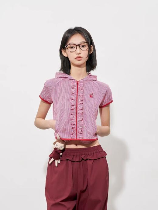 FMACM/JK2506/闷与狂FMACM格纹花边连帽短袖衬衫外套 商品图0