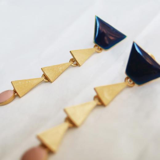 订购6周到｜Joidart-SOMNI-藏蓝梯形 粉色圆点 珐琅 长吊坠 耳环［西班牙设计师］ 商品图2