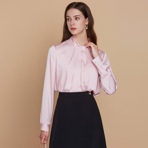 【缎面衬衫上衣】EITIE爱特爱气质优雅通勤立领显瘦2025秋季新款C2513814 商品图3