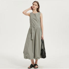 【2件9折】【Petit Bari】(多色)时髦圆领腰带无袖花苞连衣裙