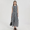 【2件9折】【Petit Bari】(多色)复古清新肌理感格纹无袖长款连衣裙 商品缩略图0