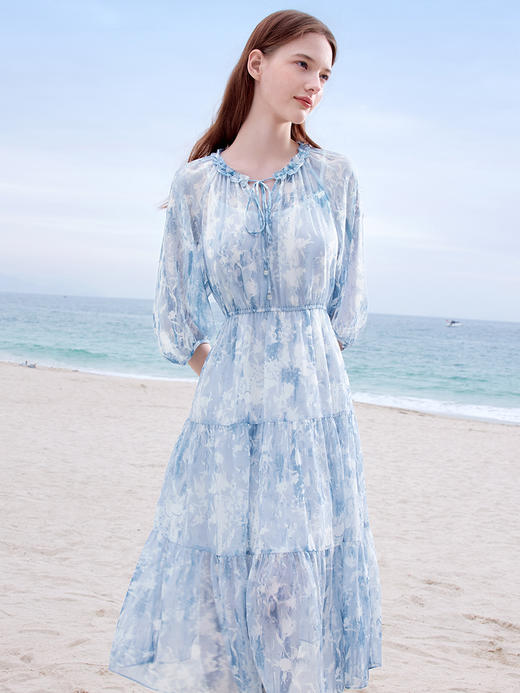 【百图lulu定制】【等风来连衣裙】 度假风 印花 飘逸垂感雪纺 连衣裙 商品图8