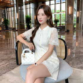 奢姿大码女装2025夏季气质立领蕾丝两件套胖妹妹时尚减龄短袖套装9952953468