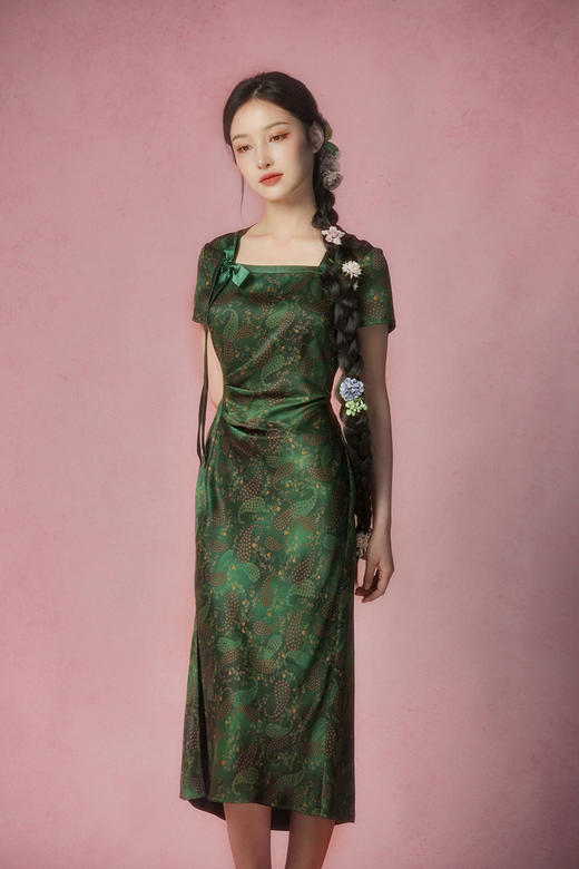 逸红颜明月优选​​「夏木·谷幽1」23姆米素绉缎香云纱，蝴蝶结小鱼尾连衣裙，复古腰果花夏日林间诗~ 商品图10