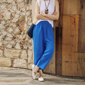 绽放404朵/【多巴胺系列·小萝卜裤】干洗亚麻松紧腰七分休闲裤女