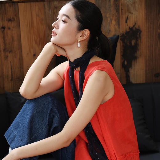 绽放366朵/【多巴胺系列】亚麻圆领下摆拼接花边无袖中长款背心裙 商品图1